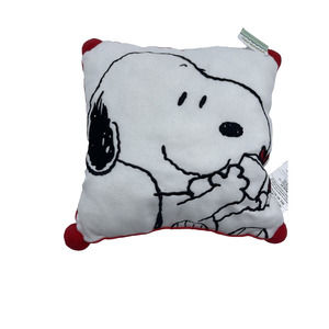 Snoopy Throw Pillow Christmas Present 12x12 Corner Poms Peanuts NWT